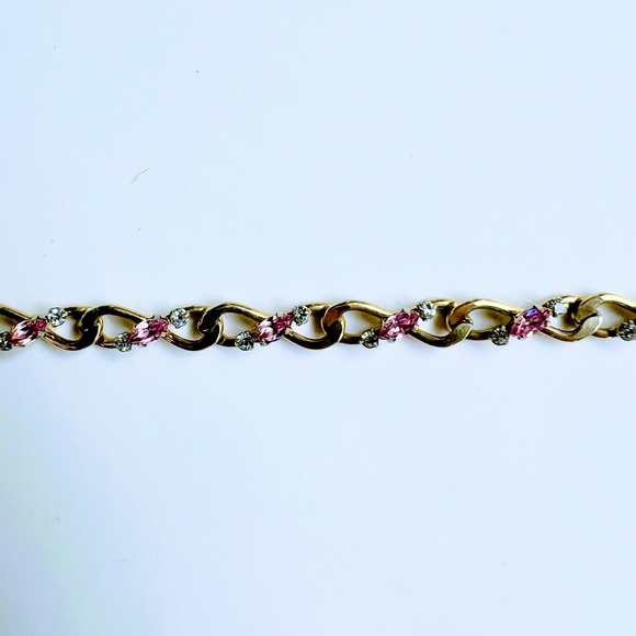 VTG Signed Krementz 14K GOLD Overlay Pink Clear Topaz  Bracelet c1940s NIB - Picture 7 of 10